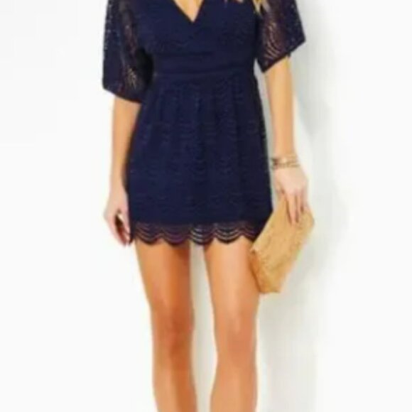 Lilly Pulitzer Parigi Skort Romper  True Navy Scalloped Shell Lace Sz XL NWOT - Picture 8 of 10
